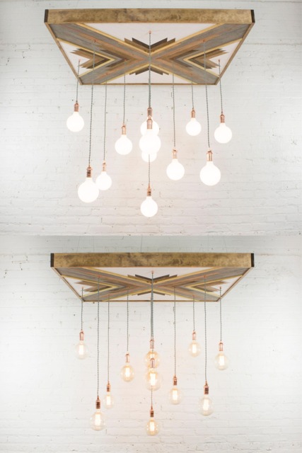 Reclaimed Wood Modern Chandelier With Unique Geometric Design - Large Eco-Chic Pendant Lighting Hangout - image 1
