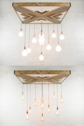 Reclaimed Wood Modern Chandelier With Unique Geometric Design - Large Eco-Chic Pendant Lighting Hangout - thumbnail 1