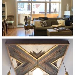 Reclaimed Wood Modern Chandelier With Unique Geometric Design - Large Eco-Chic Pendant Lighting Hangout - thumbnail 2