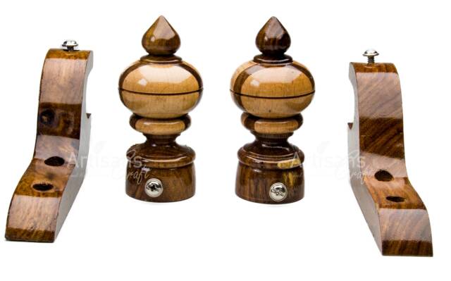 Handmade Wooden Curtain Rod Brackets & Finials For Curtains - Window Curtain, Holder, Holder Pack Of 4 Pcs. Artisans Craft - image 1