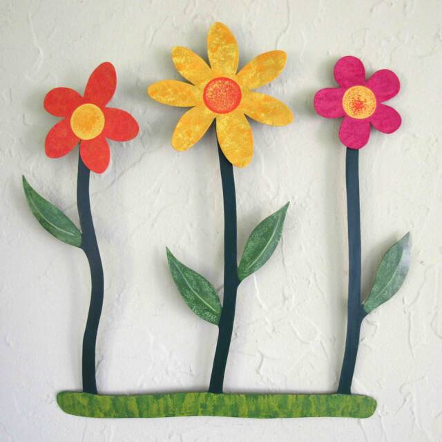 Whimsical Metal Flower Wall Sculpture Colorful Garden Art - 14 X 14 - image 1