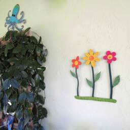 Whimsical Metal Flower Wall Sculpture Colorful Garden Art - 14 X 14 - thumbnail 3