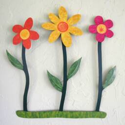 Whimsical Metal Flower Wall Sculpture Colorful Garden Art - 14 X 14 - thumbnail 1