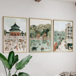 Beijing China Poster Set Of 3, Vintage Inspired City Landscape Wall Art, Neutral Travel Prints - thumbnail 3
