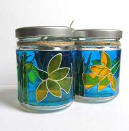 Handpainted Upcycled Glass Jars, Yellow Daffodils, Candel Holders, Home Decor, Spring