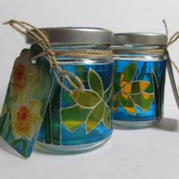 Handpainted Upcycled Glass Jars, Yellow Daffodils, Candel Holders, Home Decor, Spring - thumbnail 2