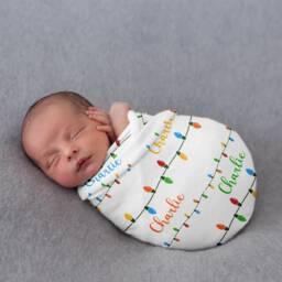 Personalized Christmas Bulbs Swaddle Blanket, Baby Shower Gift, Newborn Customised Wrap Beanie Headband Set Gift - thumbnail 1