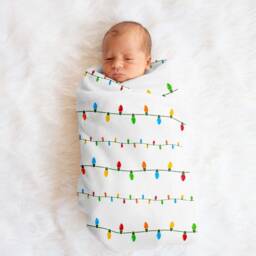 Personalized Christmas Bulbs Swaddle Blanket, Baby Shower Gift, Newborn Customised Wrap Beanie Headband Set Gift - thumbnail 3