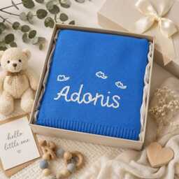 Personalized Crochet Baby Blanket, Custom Name Cotton Knit Soft Newborn Swaddle - thumbnail 4