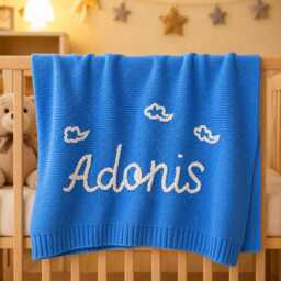 Personalized Crochet Baby Blanket, Custom Name Cotton Knit Soft Newborn Swaddle - thumbnail 2