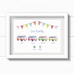 Campervan Family Wall Art, Personalised Camper Family Print, Birthday Gift For Van Loving Family, Housewarming Present - thumbnail 1