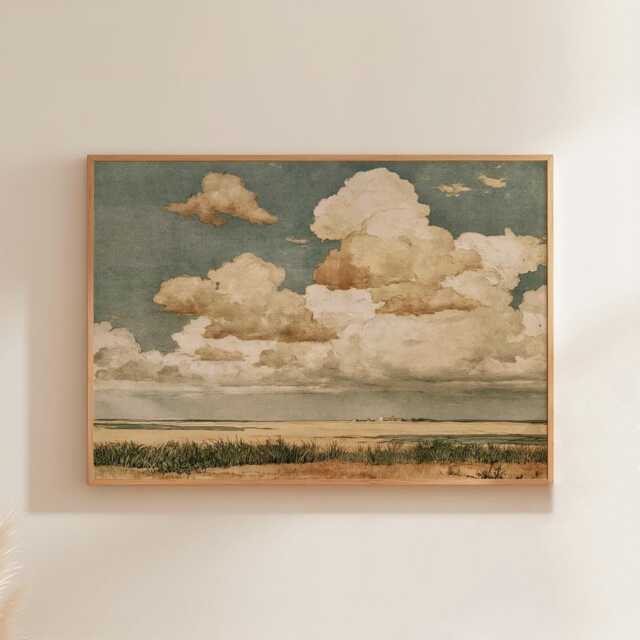 Prairie Cloud Poster, Golden Field Print, Landscape Wall Art, Paper - image 1