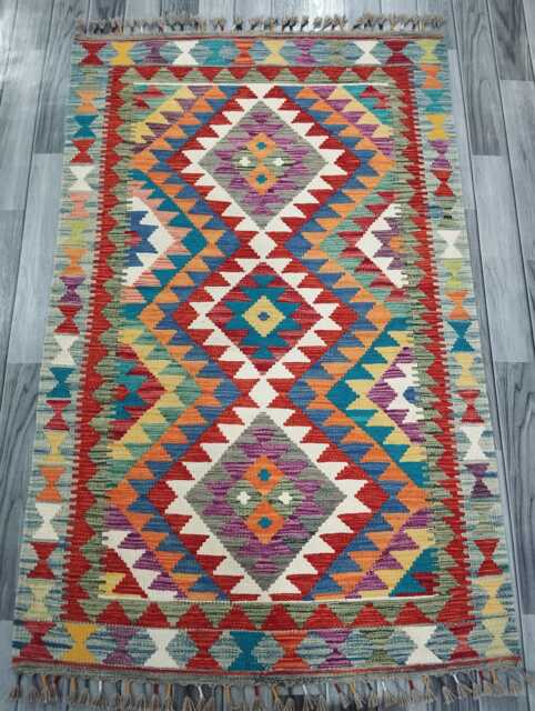 Classic Rug, Handmade Artisan Afghan Turkish Scandinavian Navajo Bohemian Wool Flatweave Multicolour Kilim Rug 157x101 cm - image 1