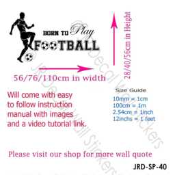 Born To Play Football Quote With Personalised Name Wall Decal Vinyl Stickers - thumbnail 3