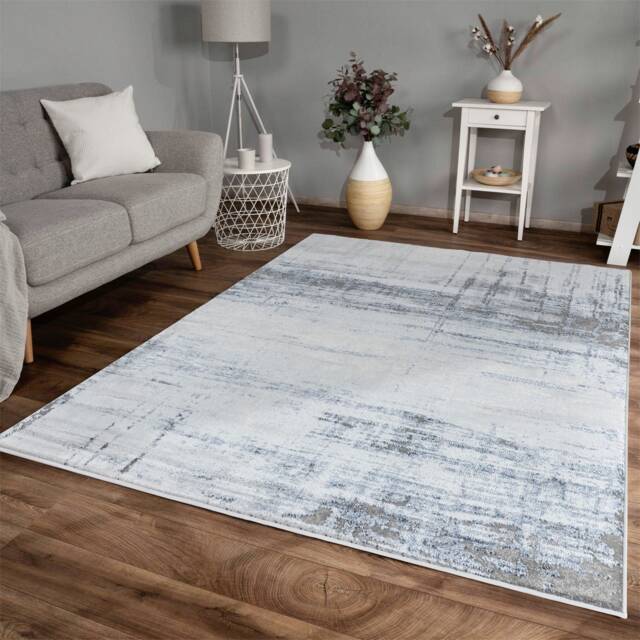 Navy Silver Grey Sketch Shimmer Sheen Effect Modern Rug Silky Soft Chic Design Area Mat - image 1