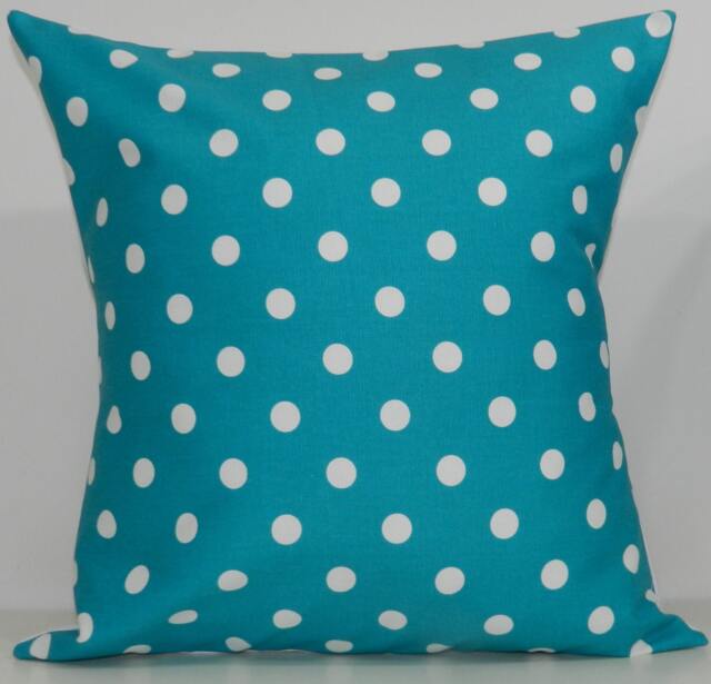 New 18x18 Inch Designer Handmade Pillow Cases in White Dots On Turquoise