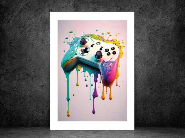 White Splash Game Controller - Wall Print Art Abstract Colourful Gift Idea Printed Paint Poster A5 A4 A3 Framed Unframed - image 1