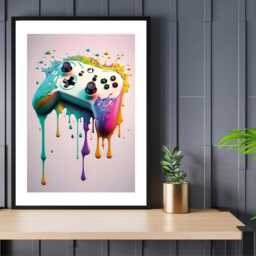 White Splash Game Controller - Wall Print Art Abstract Colourful Gift Idea Printed Paint Poster A5 A4 A3 Framed Unframed - thumbnail 2