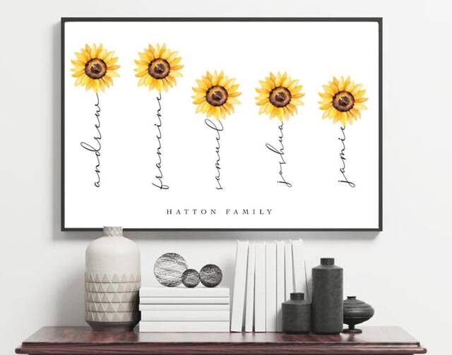 Personalised Print Sunflower Family Name - Bespoke Floral Art - Digital Print - image 1