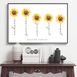Personalised Print Sunflower Family Name - Bespoke Floral Art - Digital Print - thumbnail 2