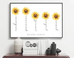Personalised Print Sunflower Family Name - Bespoke Floral Art - Digital Print - thumbnail 1