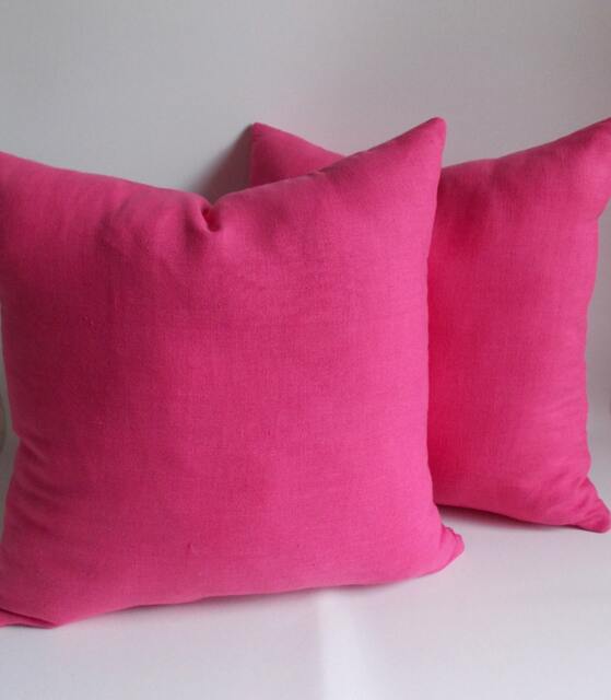 Set Of 2 Fushia Linen Pillow Covers Decorative Throw Pillows - image 1