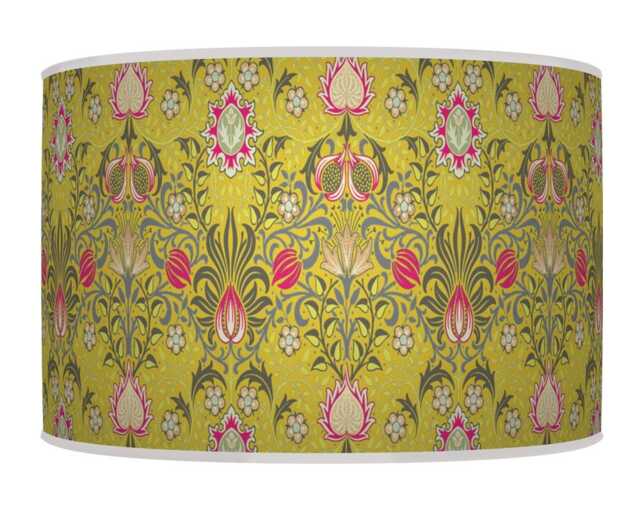 Morris Inspired Drum Handmade Lampshade - Yellow Pink Grey Floral Ceiling Light Art Nouveau Lamp Shade For Living Room Or Bedroom - image 1