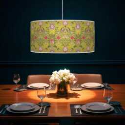 Morris Inspired Drum Handmade Lampshade - Yellow Pink Grey Floral Ceiling Light Art Nouveau Lamp Shade For Living Room Or Bedroom - thumbnail 3