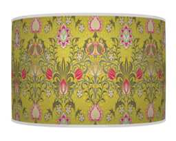 Morris Inspired Drum Handmade Lampshade - Yellow Pink Grey Floral Ceiling Light Art Nouveau Lamp Shade For Living Room Or Bedroom
