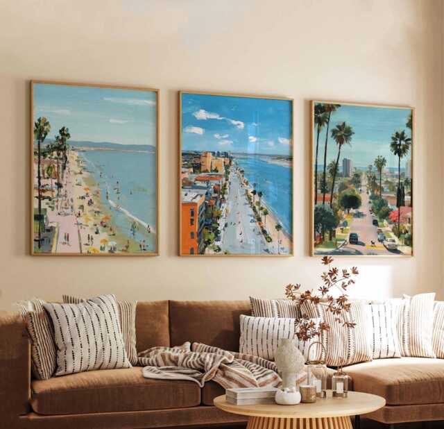 Set Of 3 San Diego Posters, California Travel Prints, Beach Wall Art Sets, Coastal City Decor Skyline Prints - image 1