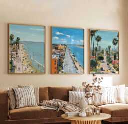 Set Of 3 San Diego Posters, California Travel Prints, Beach Wall Art Sets, Coastal City Decor Skyline Prints - thumbnail 1
