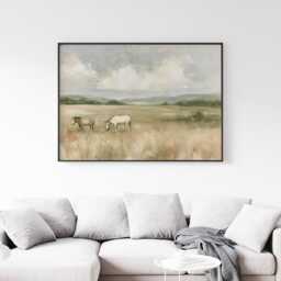 Horse Meadow Poster, Neutral Pasture Print, Country Wall Art, Paper - thumbnail 2