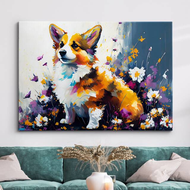 Corgi Fun Animal Dog Pet Lover Abstract Oil Painting Wall Art, Framed Canvas Poster Print, Home Kitchen Office Room Decor, Gifts - image 1