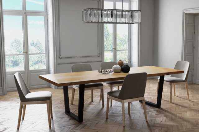 Solid Oak Dining Table Straight Edge With V Frame Legs - Industrial Rustic Wood Handmade Kitchen 074 - image 1
