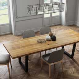 Solid Oak Dining Table Straight Edge With V Frame Legs - Industrial Rustic Wood Handmade Kitchen 074 - thumbnail 2