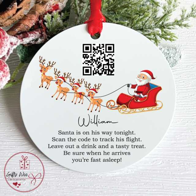Personalised Santa Tracker Tree Decoration Bauble - Christmas Eve Box Filler Father Qr Code - image 1