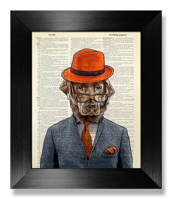 Golden Retriever Art, Unique Gift For Man Him, Book Art Print Book Page Cool Gift, Dog Room Decor, Office Artwork, Hat Dog