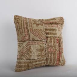 Vintage Turkish Kilim Pillow Cover 16'' Wool Throw - thumbnail 2