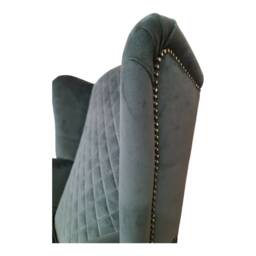 Queen Anne Wingback Chair Grey Quilted Cottage Style, Brass Castor Legs - thumbnail 4