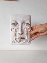 White Pottery Wall Sculpture With Italian Style Flourishes On A Face, Art Lover Gift, No.11 - thumbnail 1