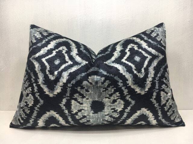 Velvet Ikat Pillow Cover, Handwoven Silk Blend, Decorative Accent - 16x24 - image 1