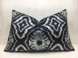 Velvet Ikat Pillow Cover, Handwoven Silk Blend, Decorative Accent - 16x24 - thumbnail 1