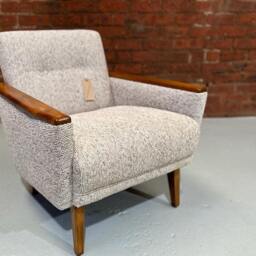 Vintage Danish Teak Mid Century Inspired Model 55 Cocktail Lounge Chair in Natural Tawney Multi Weave Fabric - thumbnail 4