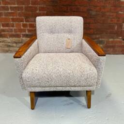 Vintage Danish Teak Mid Century Inspired Model 55 Cocktail Lounge Chair in Natural Tawney Multi Weave Fabric - thumbnail 3