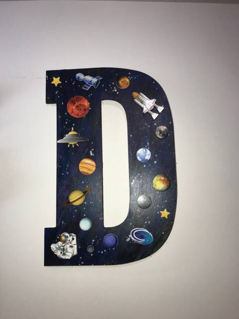 Kid's Room Science Inspired Giant Wooden Letters For Wall Decor - 13 Inches Tall Outer Space - image 1