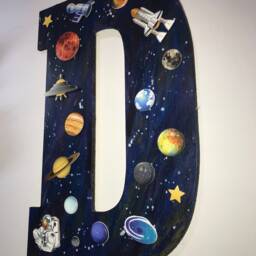 Kid's Room Science Inspired Giant Wooden Letters For Wall Decor - 13 Inches Tall Outer Space - thumbnail 3