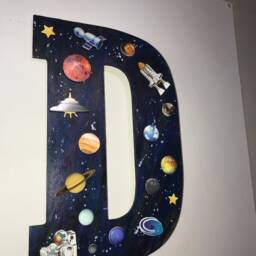 Kid's Room Science Inspired Giant Wooden Letters For Wall Decor - 13 Inches Tall Outer Space - thumbnail 2