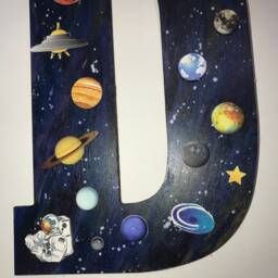 Kid's Room Science Inspired Giant Wooden Letters For Wall Decor - 13 Inches Tall Outer Space - thumbnail 4