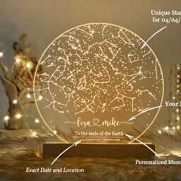 Personalized Star Map Night Light, Custom Constellation Anniversary Gift, Wood Base Lamp - thumbnail 3