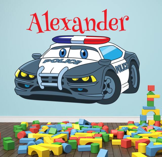 Personalized Name Wall Decal - Police Car Art Kids Room Decor Vinyl - image 1